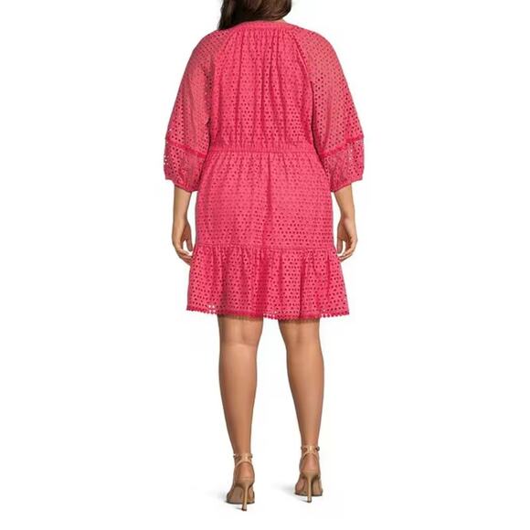 Vince Camuto V-Neck 3/4 Sleeve Cinched Tassel Tie Pocketed Fit Flare Dress 18W - Picture 2 of 5